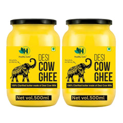 100% Pure A2 Desi Cow Ghee By Healthy Roots | Natural & Healthy Gir Cow Cultured Desi Ghee For Overall Health | 1 Litre (500ml * 2) 33.8 Ounce | Jar Pack