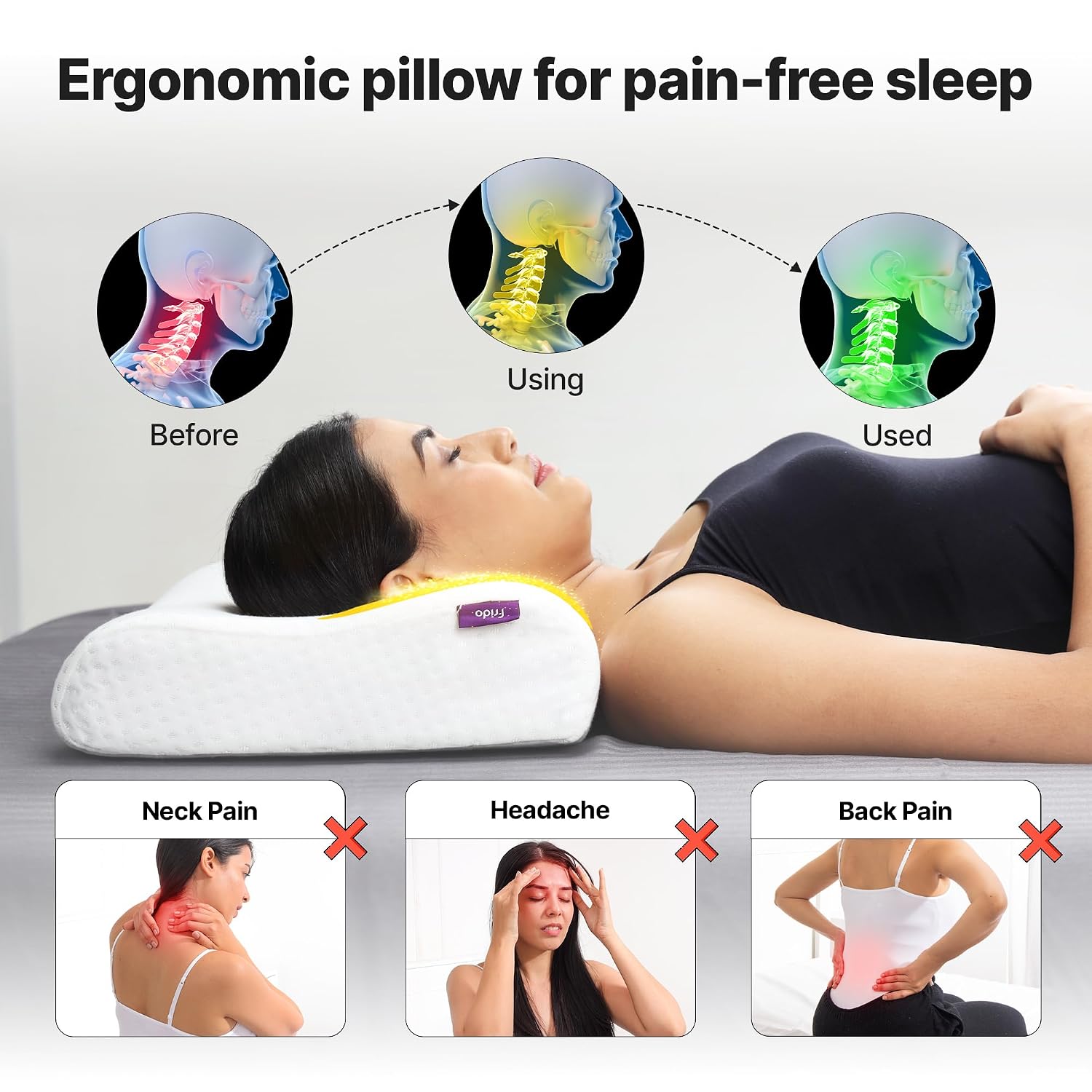 Ultimate Cervical Neck Pillow For Pain Relief Sleep, White Pillow | Improves Posture & Spinal Alignment | Neck Cushion With Ultra Responsive Memory Foam & Skin Friendly Cover - Pack Of 2