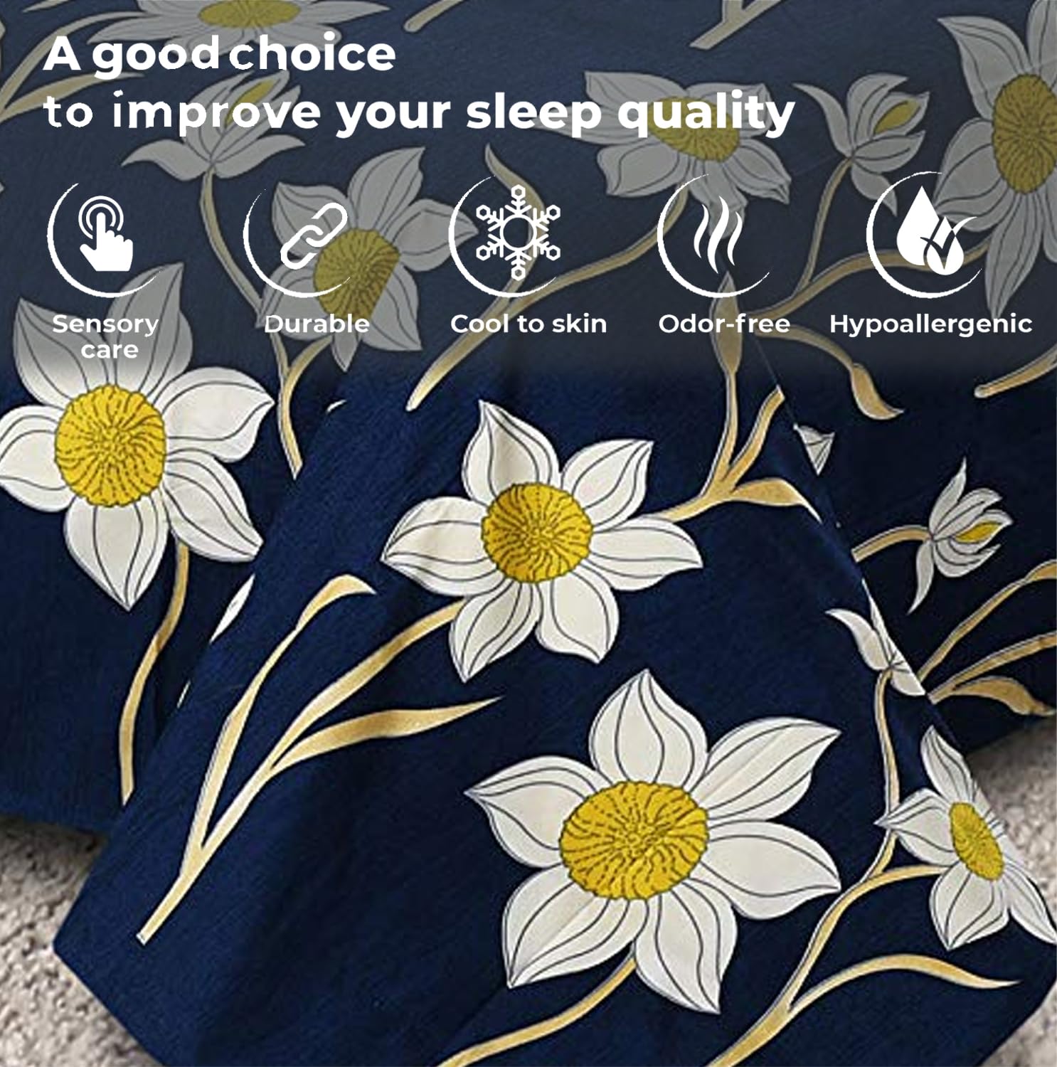 King Size Bedsheet With Two Pillow Cover (Size - 78 X 72 Inches, Royal Blue) | Elastic Fitted Floral Bedsheet | Best For Festival Gifting