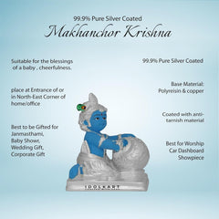 Silver Coated Lord Krishna Idol, Handcrafted Laddu Gopal Ji Sculpture - 4 Inch, Polyresin, Traditional Deign, Bal Gopal Murti, Occasion, Shri Krishna Statue