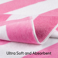 Tiqh Organic Cotton Highly Absorbent & Quick Dry Extra Large Beach Oversized Towel, Cabana Stripe Beach Towel 500 Gsm (Pink)