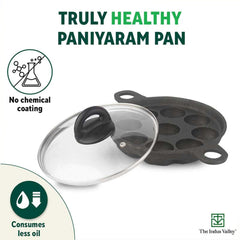 Super Smooth Black Cast Iron Paniyaram Pan With Glass Lid - 9 Pit, 20.8 Cm, 8.2 Inch, 2.7 Kg | Gas Compatible, Pre-Seasoned, 100% Toxin-Free, Naturally Non-Stick, Long Lasting