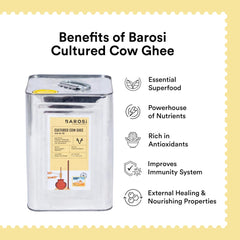 Pure Organic Cultured Desi Cow Ghee By Barosi | Rich In Vitamins A, E & Healthy Cow Desi Ghee Good For Cooking | 5 Litr 169.0 Ounce | Tin Pack