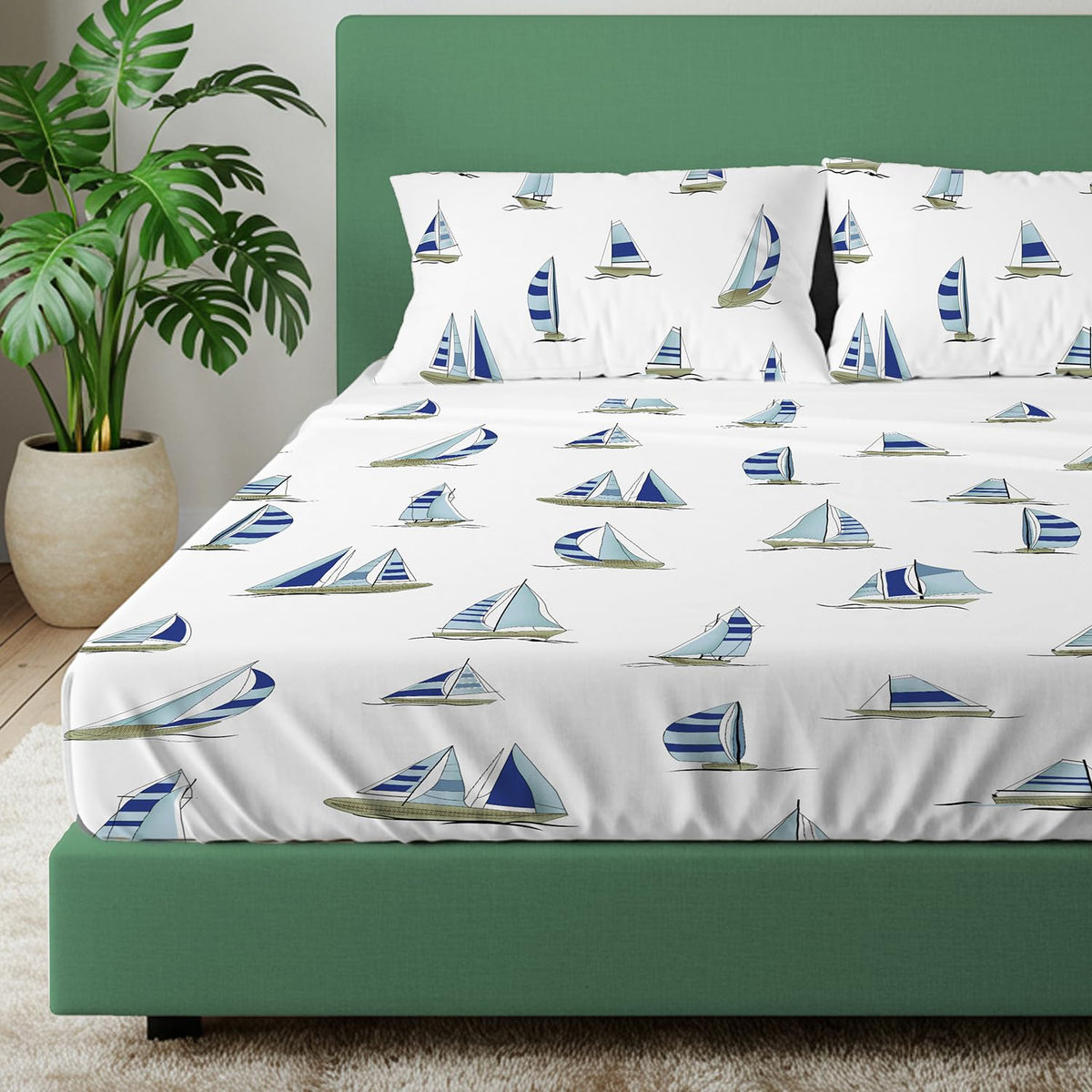 King Size Cotton Double Bedsheet - 108 X 108 Inches, White & Blue | 100% Cotton Comfort Collection | Ideal For Guest House, Hotel, Home