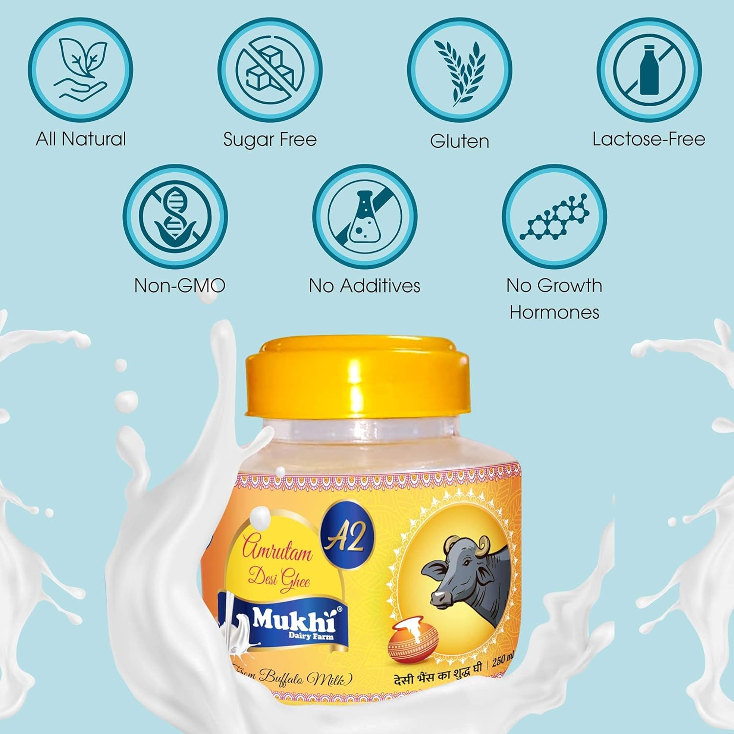 Natural Premium Amrutam A2 Desi Buffalo Ghee By Mukhia | Delicious Healthy & Nutritious Buffalo Desi Ghee For Protact Eyesight | (500ml) 16.9 Ounce | Jar Pack