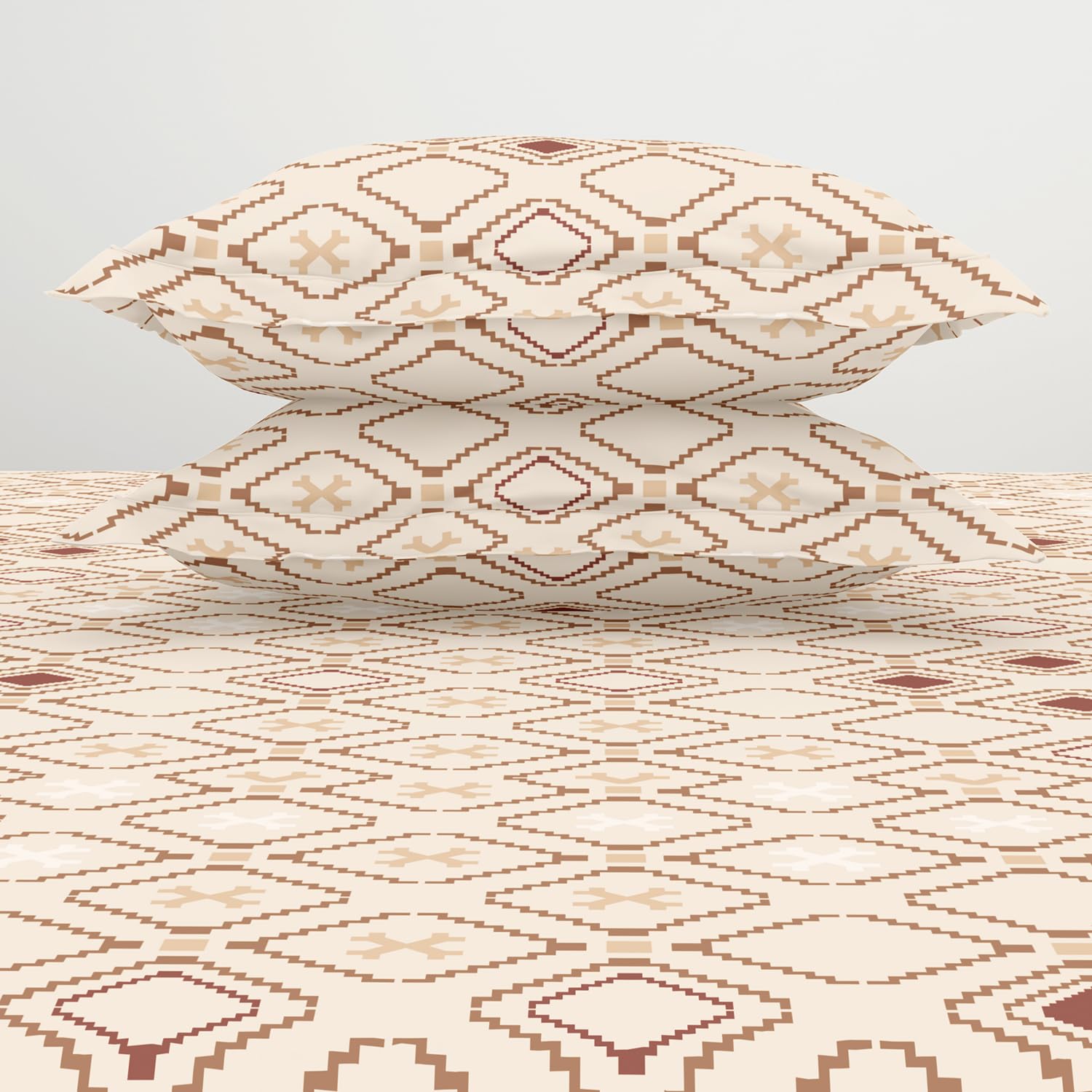 King Size 1 Double Bedsheet With 2 Pillow Covers - Size 108 X 108 Inches, Beige & Brown | Soft Feel Wrinkle Resistance | Durability & Comfort, Breathable
