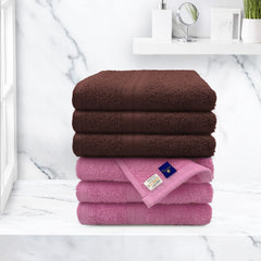 Sassoon Anatolia 6 Piece Cotton Hand Towel 450 Gsm | Soft, Absorbent & Quick Dry Towel For Gym, Home & Yoga (Pink & Cocoa)