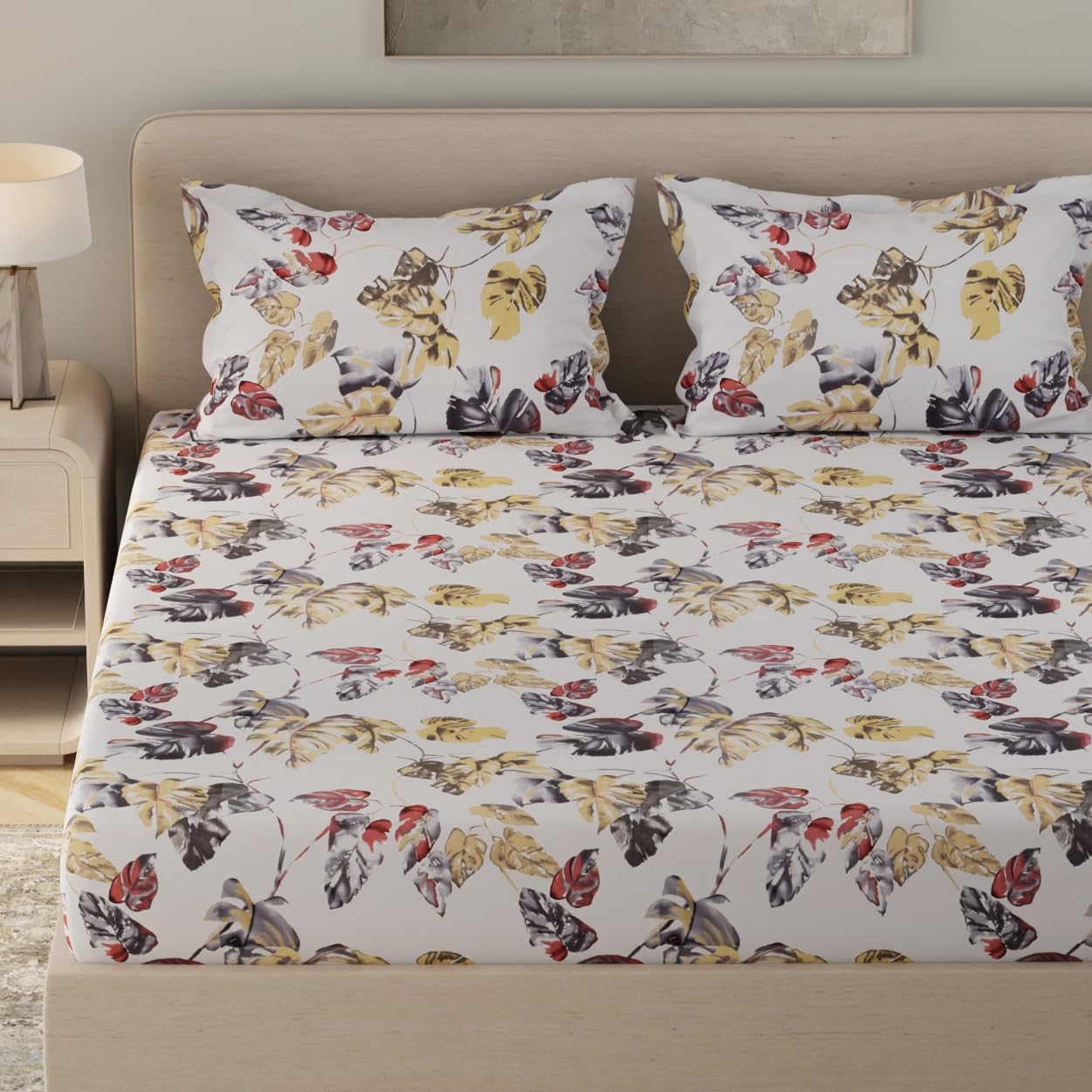 Flat 1 King Size Bedsheet With 2 Pillow Covers - Size 108 X 108 Inches, White & Yellow | Luxury Soft Sheet, Lightweight & Breathable Bedsheet