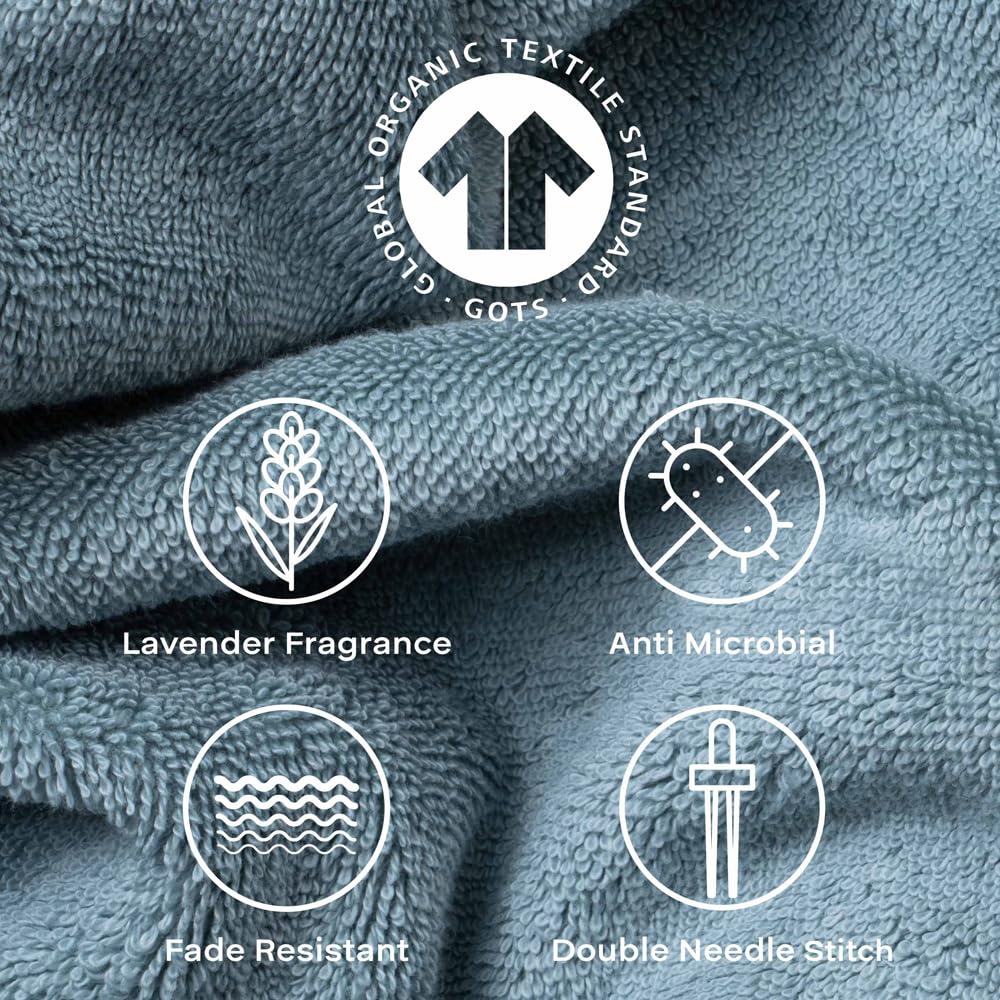 Feather & Spun Organic Cotton Bath Towel 650 Gsm | Lavender Fragrance Gots Certified Anti Microbial Fade Resistant Double Needle Stitch Towel (Mint Breeze)