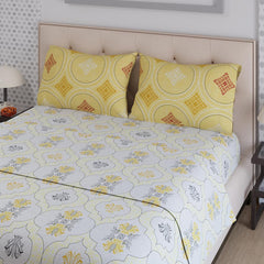 100% Cotton Double Bedsheet With 2 Pillow Covers Size - 87 X 95 Inches, White & Yellow | 125 Thread Count Lightweight & Durable - Gift For Housewarmings, Weddings, Birthdays