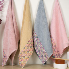 Rangoli Prima Dream 100% Cotton Lace Bath Towel 800 Gsm | Ultra Soft, Super Absorbent & Eco-Friendly Hanging Bath Towel (Multicolor) - Pack Of 4