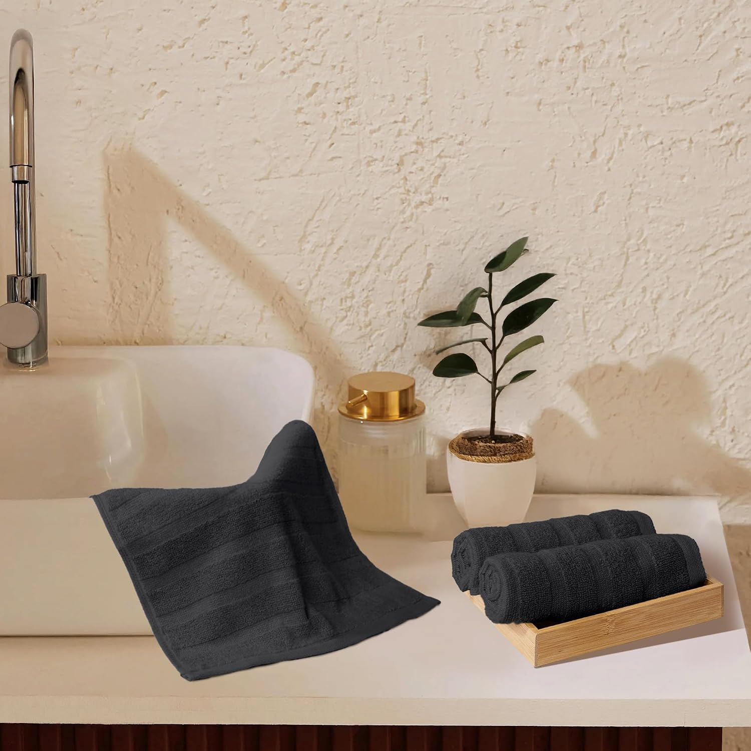 Mytrident Quick Dry 100% Cotton Face Towel 450 Gsm (Black) - 3 Pcs