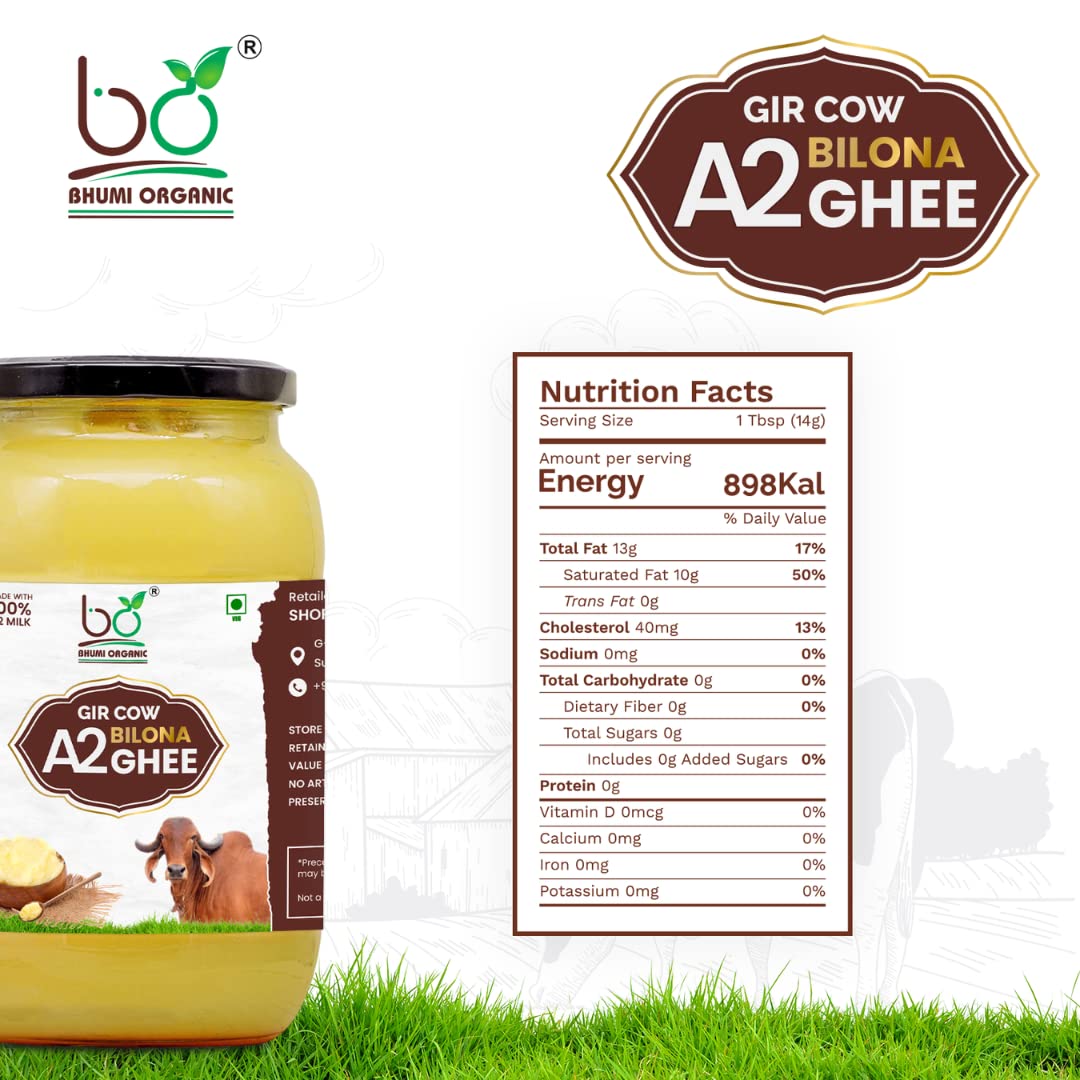 Pure Premium A2 Gir Cow Ghee By Bhumi Organic | Naturally & Healthy Bilona Method Cow Ghee Perfect For Body Health | (250ml) 8.4 Ounce | Jar Pack