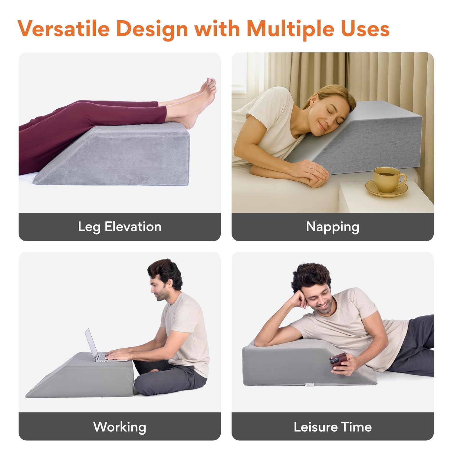Leg Elevator Pillow, For Pain Relief, Grey, Size - 24 X 18 X 6 Inch | For Leg, Hip & Knee Pain Relief | For Leg Surgery, Varicose Veins, Fracture, Phlebitis, Surgical Recovery, Breathable