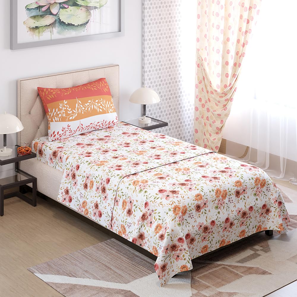 Single Bedsheet With One Pillow Covers Size - 59 X 87 Inches, Multicolor | Light Weight & Durable Bedsheet Set - Wrinkle Resistant Beautifully Designed Collection