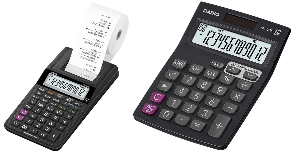 Casio HR-8RC-BK 150 Steps Check & Correct Printing Calculator With Reprint Feature & Casio MJ-12SB Desktop Calculator