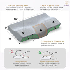 Cool Gel Cervical Pillow For Neck Pain & Shoulder Pain, Standard Size - 4 Inch | Spondylitis Neck, Orthopedic Memory Foam Pillow For Sleeping, Dual Height, With Washable Grey Velvet Cover