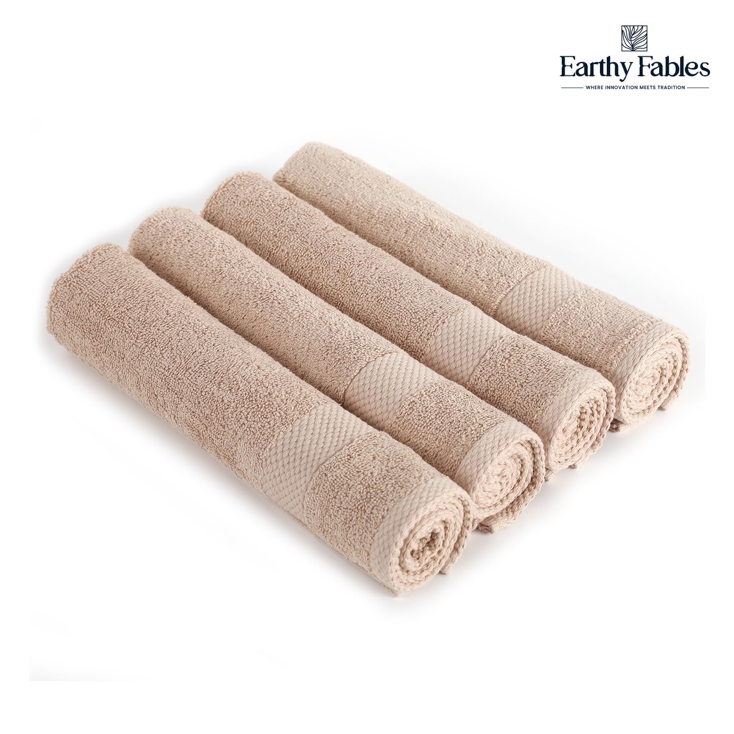 Earthy Fables Premium Hand Towels 600 Gsm | 100% Combed Cotton, Ultra Soft Quick Dry & Highly Absorbent, For Home, Gym & Travel | Set Of 4 (Beige)
