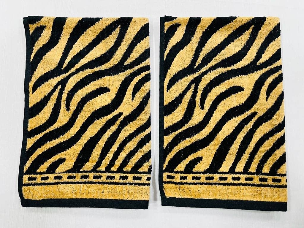 Bombay Dyeing Velour Tiger Printed 100% Cotton Super Soft Hand Towels 300 Gsm (Beige) - 2 Pcs