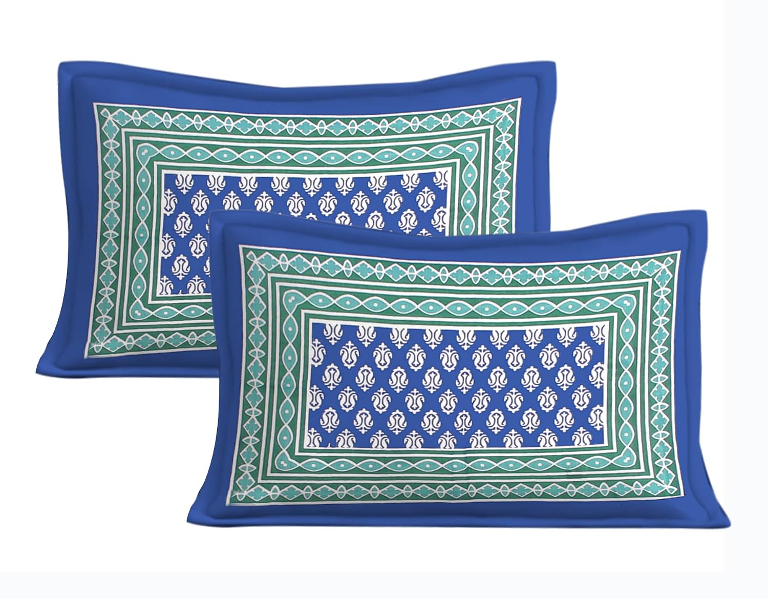 Printed Bedsheet For Double Bed With 2 Pillow Covers - 83 X 94 Inches, Blue & White | Ideal For Hotel, Guest House, Home | Traditional Jaipuri Bedsheets