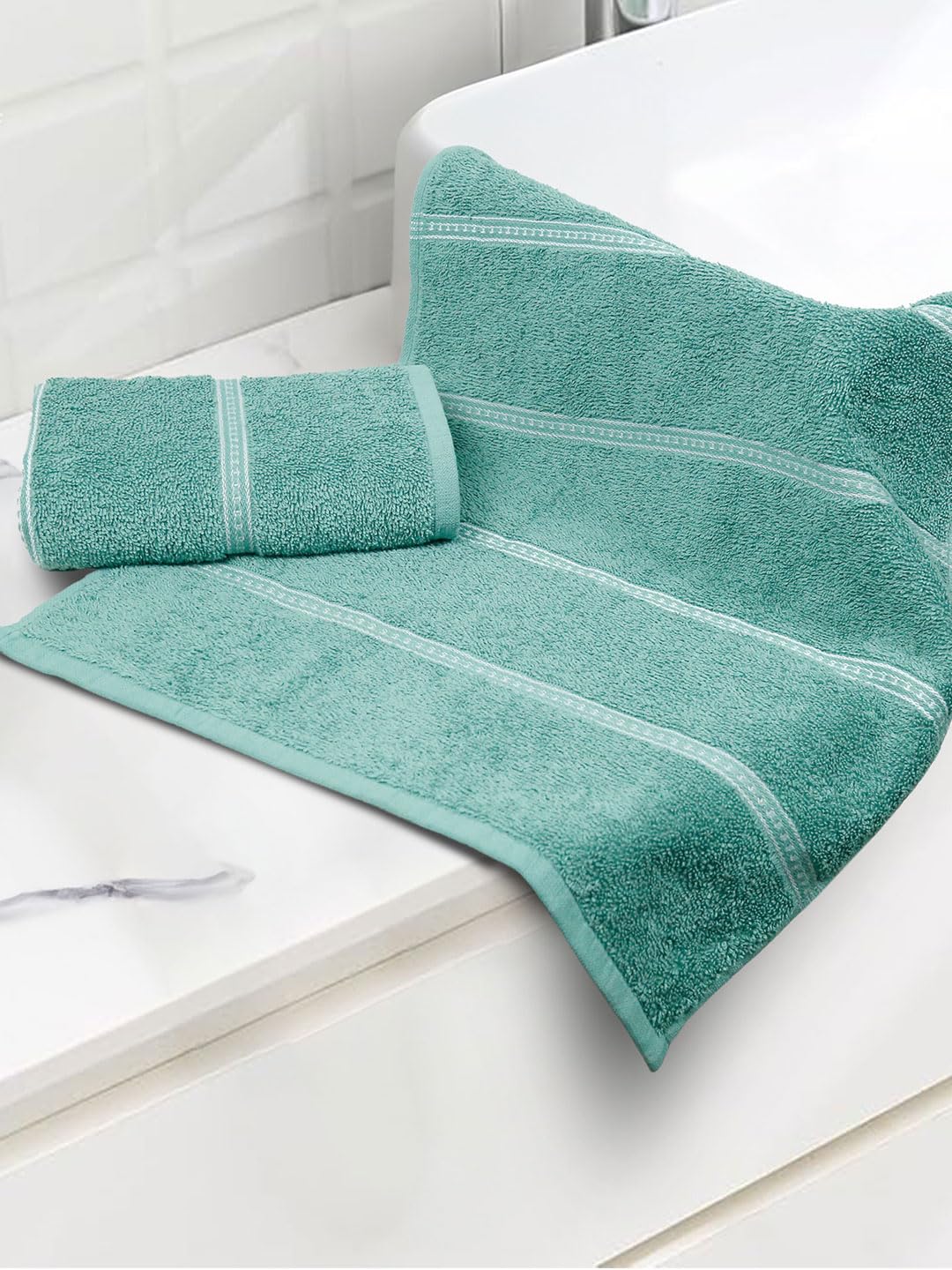 Mytrident Hand Towel Urban Comfort 400 Gsm | 100% Cotton Bath Towel (Shell Green)- Pack Of 2
