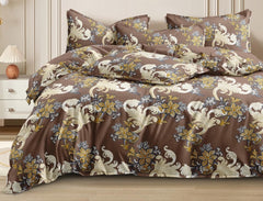 Cotton Elastic Fitted Printed Queen Size Double Bed Bedsheet With 2 Pillow Cover | 60 X 78 Inches, Brown - Soft Touch, Wrinkle Resistant, Skin Friendly