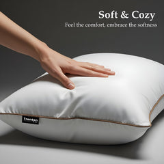 Soft Microfiber Pillows With Premium Mocha Brown Piping, Bed Pillow - 17x27 Inch | Comfortable & Supportive Sleeping Pillows Set, Versatile Use, Any Bedroom Décor - Set Of 2