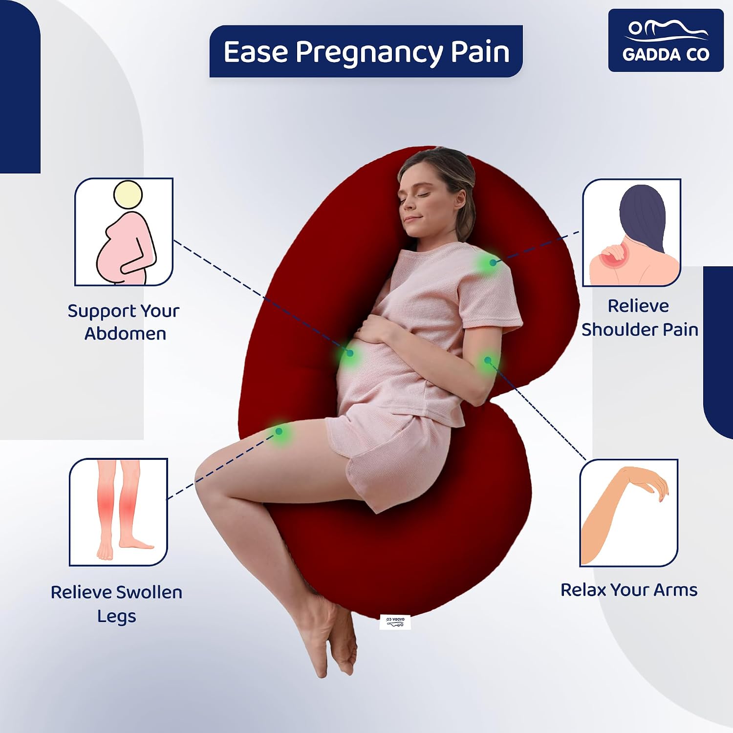 Pregnancy Pillows For Sleeping, C-Shape, Full Body Pillow & Maternity Support, Maroon | For Back, Hips, Legs, Belly | For Pregnant Women With Removable, Washable Velvet Cover, Soft Pillow
