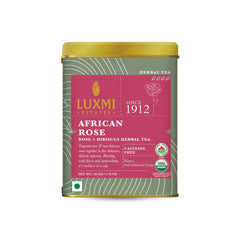 Luxmi Estates African Rose + Hibiscus Herbal Tea - 50gm Tin, 1.7 Ounce | USDA Certified Organic Tea - Caffeine Free Herbal Tea Bags | Rich In Antioxidants, Additives Free
