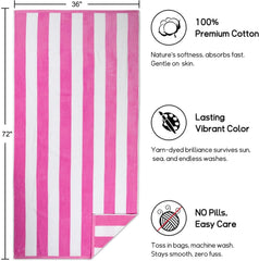 Tiqh Organic Cotton Highly Absorbent & Quick Dry Extra Large Beach Oversized Towel, Cabana Stripe Beach Towel 500 Gsm (Pink)
