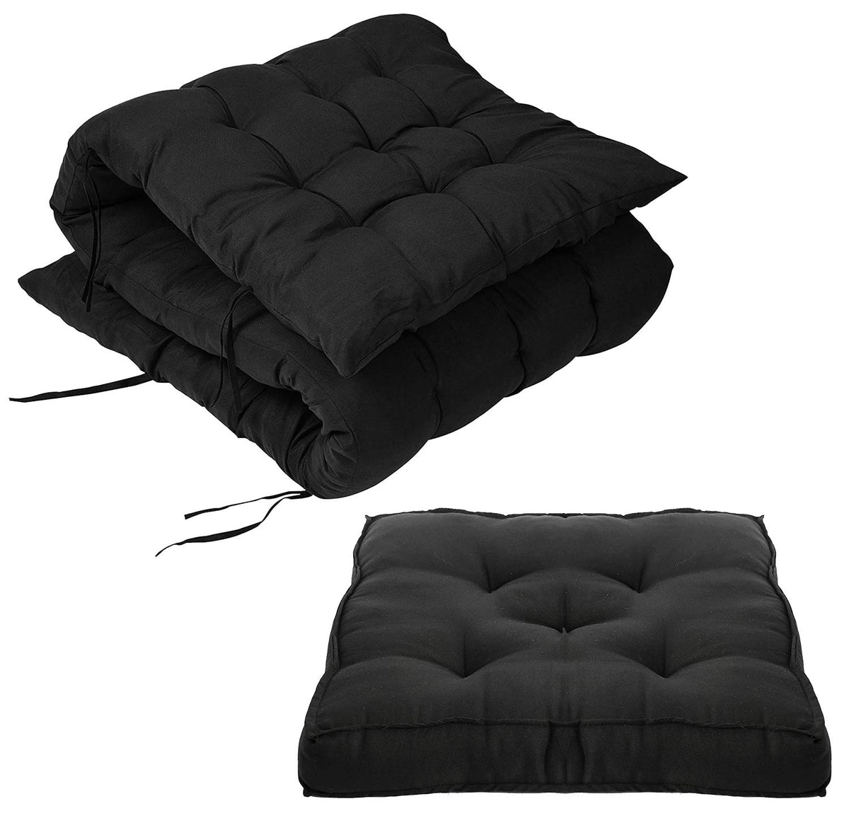 Microfiber Soft Cushion, Long & Square Chair Pad Cushion, Black - 46 X 16 Inches | For Indoor & Outdoor Home Office Décor | Rocking Chairs Pad, Washable, Model No - Kubmart11923, Set Of 2
