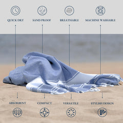Lane Linen Turkish Beach Towels Extra Large 699 Gsm | Pre-Washed For Soft Feel, Oversized Sand Free Quick-Dry Pool Towel- Forever Blue (2 Pack)
