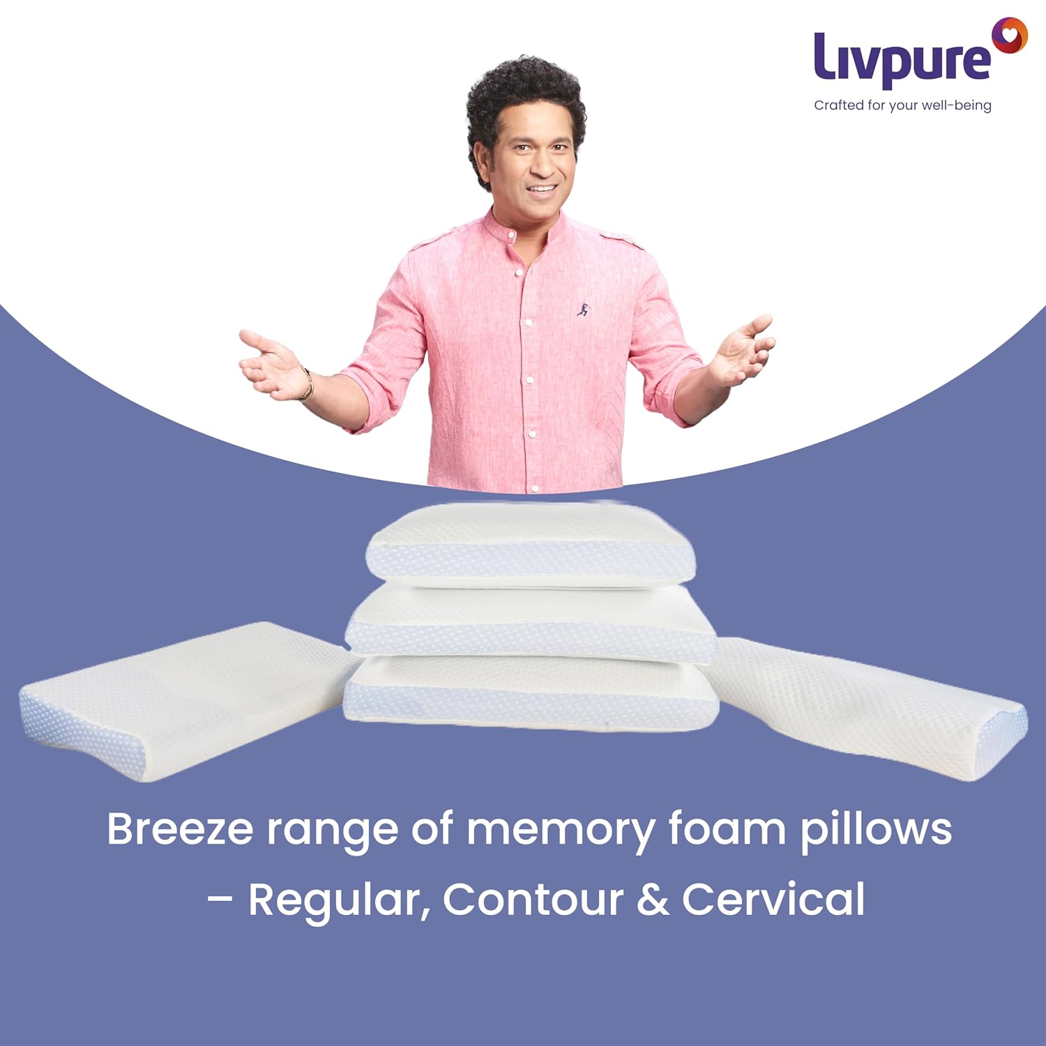 Premium Memory Foam Pillow For Sleeping, Breeze Slim Pillow With Perforated, White | Bed Pillow, Neck Support, Comfortable, Breathable, Soft Pillow, Washable Cover - Pack Of 2
