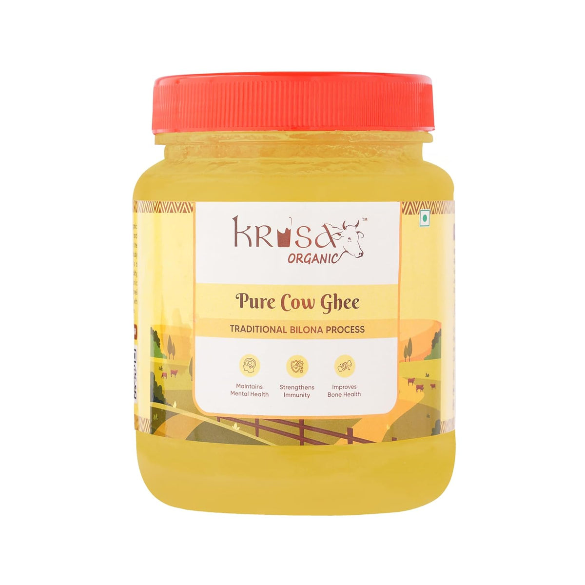 100% Natural Cow Ghee By Krisa Organic | Rich In Nutrients & Vitamins A, D Healthy Pure Desi Ghee Good For Bakes Cookies | (1 Litre) 33.8 Ounce | Jar Pack
