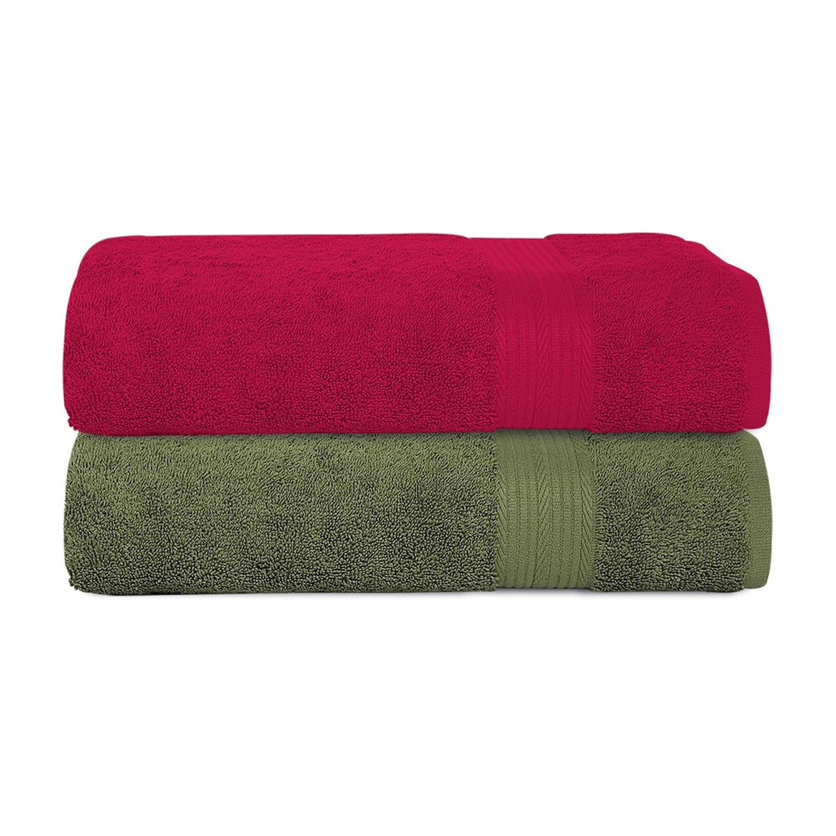 House Of Terry 100% Cotton Bath Towel 1000 Gsm | Quick Dry, Soft & Absorbent, Fade-Resistant, Skin-Friendly Large Size Towel (Paradise Pink & Olive Green) - Pack Of 2