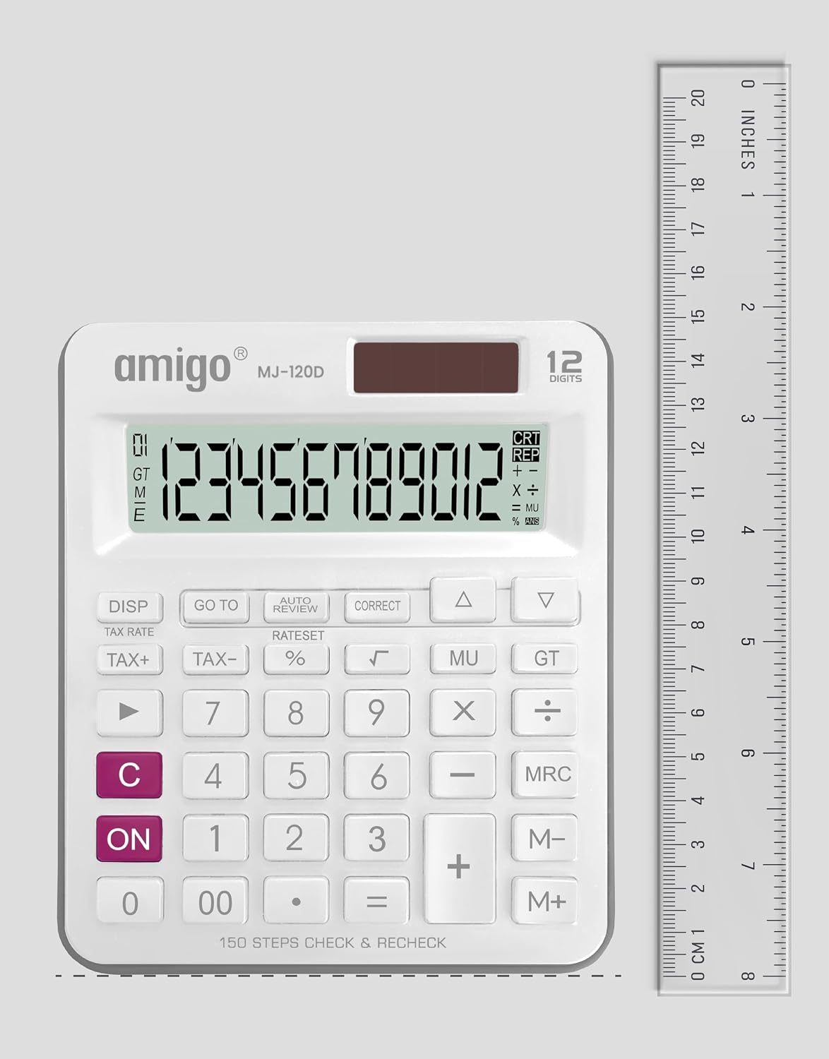 Amigo MJ-120D, Desktop Calculator, Large 12-Digit Display, 120 Steps Check, Memory Keys | Calculator Is Perfect For Use In The Office, Classroom