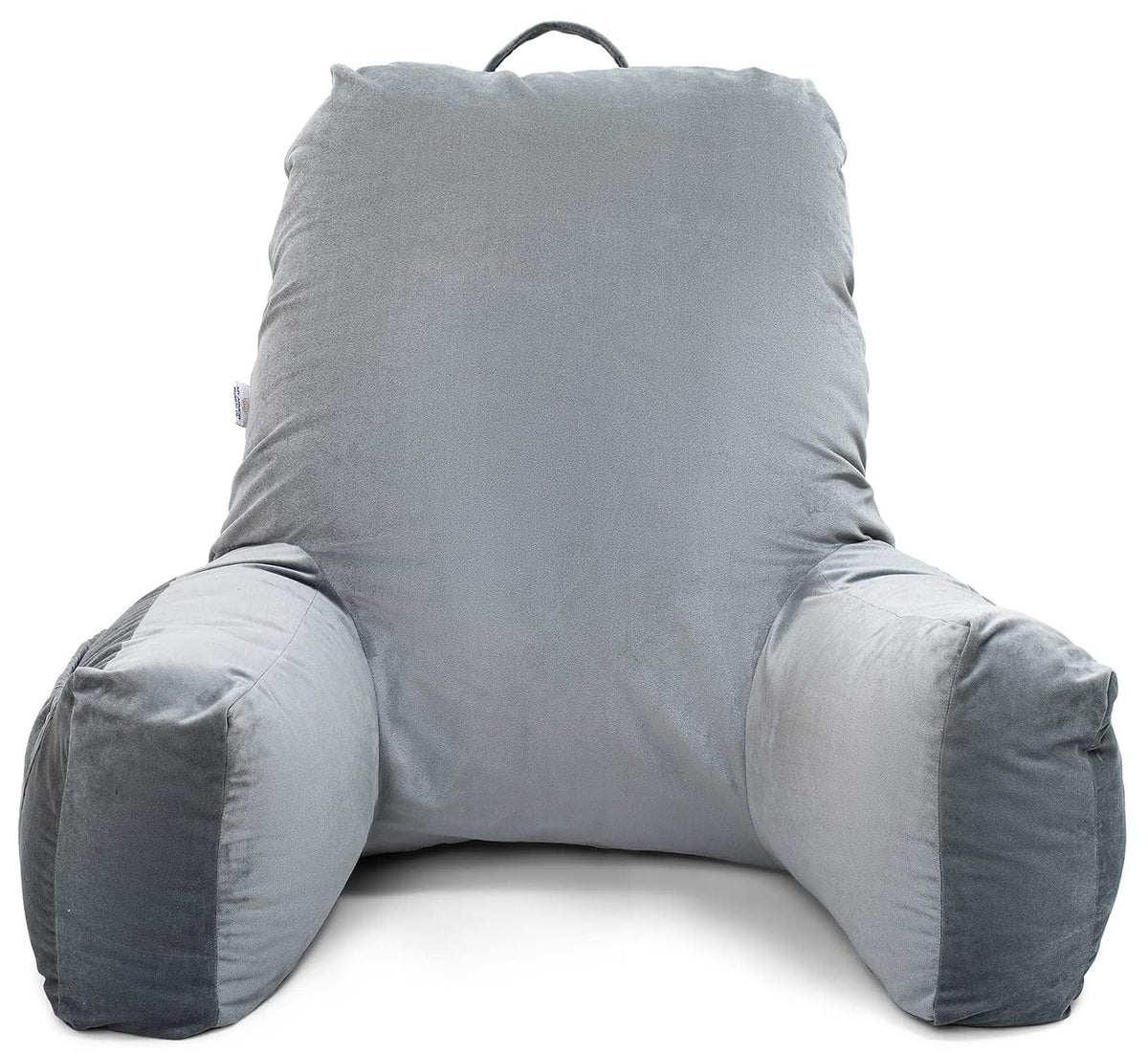 Backrest Pillow For Bed, Reading Pillow With Support Arms, Grey, King Size | Comfortable Back Support For Working, Watching TV In Bed, Premium Velvet Zipper Cover, Machine Washable