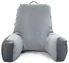 Backrest Pillow For Bed, Reading Pillow With Support Arms, Grey, King Size | Comfortable Back Support For Working, Watching TV In Bed, Premium Velvet Zipper Cover, Machine Washable