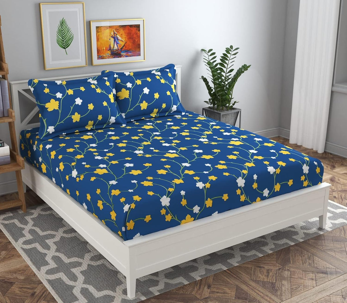100% Cotton Feel Flat Double Bedsheets Queen Size With 2 Pillow Covers - 90 X 100 Inches, Blue | Double Bed Breathable & Wrinkle Free-Ultra Soft Bedsheet