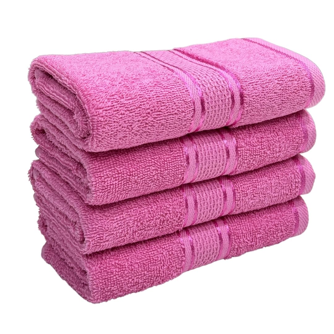 Stamio Cotton Hand Towel 800 Gsm | Soft, Absorbent, Quick Dry, Small Size Towels, Travel Friendly Towel (Baby Pink) - Set Of 4