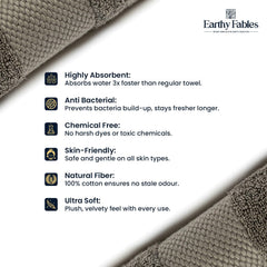 Earthy Fables Premium Bath Towel 600 Gsm | 100% Combed Cotton Ultra Soft, Quick Dry & Highly Absorbent For Home, Travel & Acne-Prone Skin | 140 X 70 Cm (Grey)