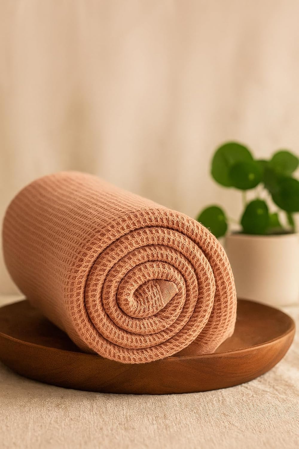 Drape&Luxe Gen-Z Towel Premium Waffle Cotton Bath Towel 600 Gsm | Super Soft & High Absorbency Towel, Quick Drying Large Size Towels (Peach) - Pack Of 1