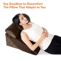 Adjustable Wedge Pillow, Memory Foam Pillow For Head, Back Support, Brown - 22 X 22 X 12 Inch | Wedge Cushion, Acid Reflux, Snoring, Gerd, Leg Elevation, Pregnancy | Comfortable Pillow