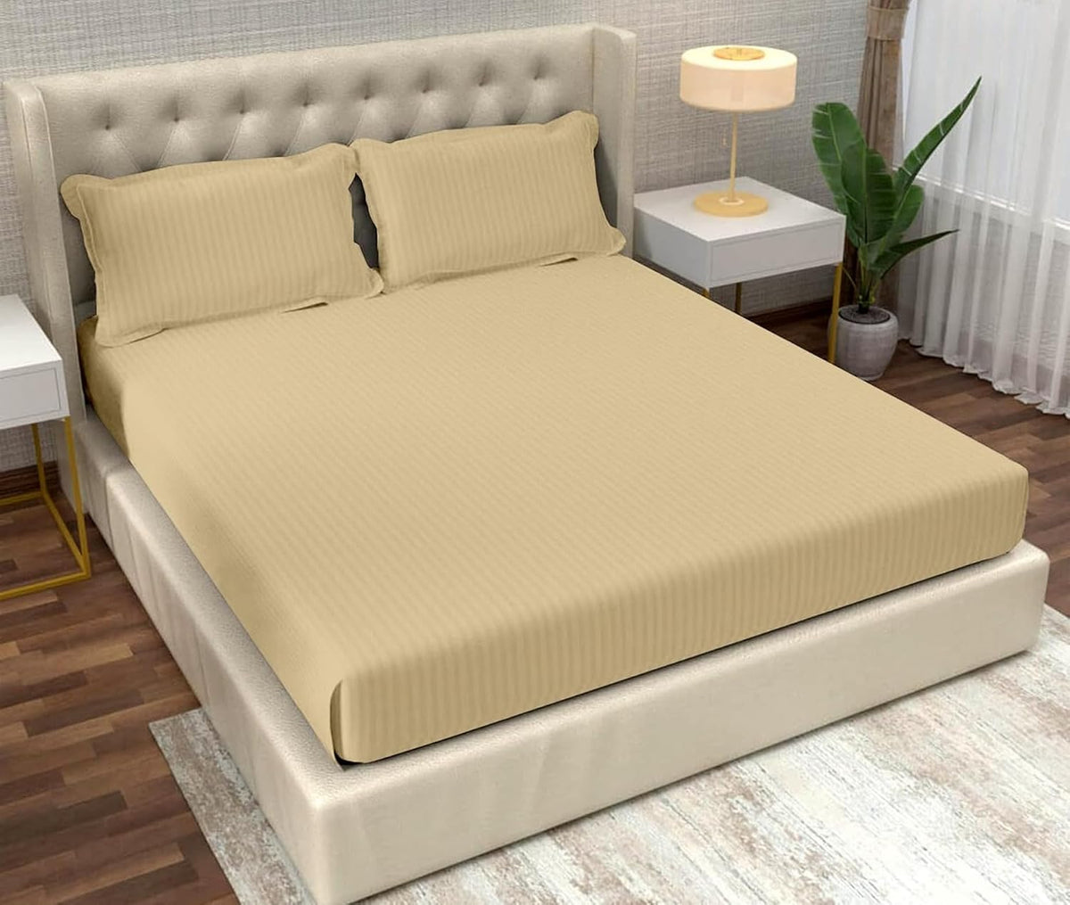 Striped Cream Bedsheet For King Size With 2 Pillow Cover (90 X 95 Inches) | Softer & Durable For All Season | Ideal For Daily Use Home Bedsheet