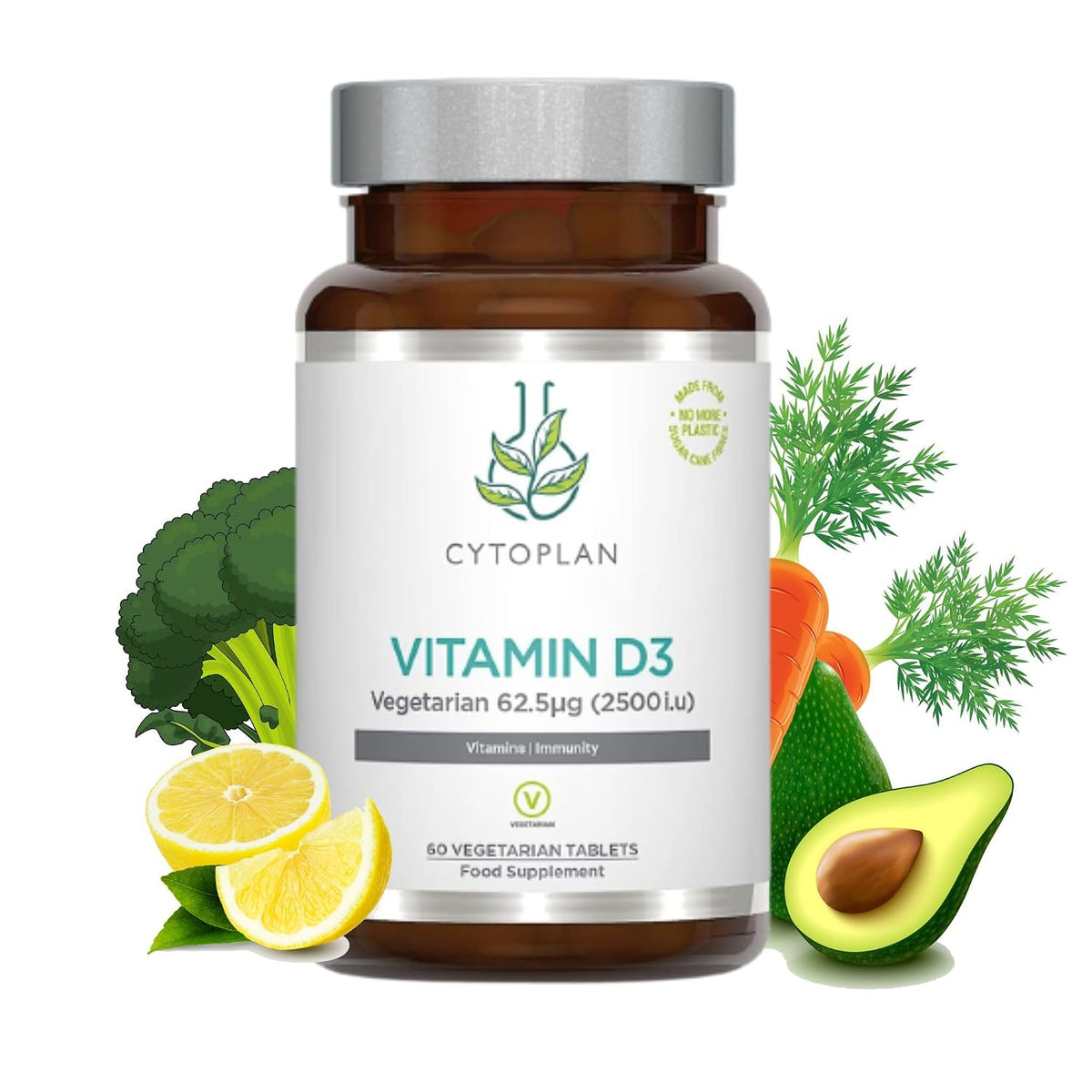 Cytoplan Wholefood Vitamin D-3 Tablet Supplements , Supports Healthy Bones, Boosts Immune System & Joint Health Of Men & Women | Vegetarian (Non- Vegan) | 60 Tablets 100gm 0.2lbs