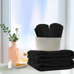 Bless Berries Soft Comfort 100% Cotton Bath Towel 3000 Gsm | Large Size Bathroom Towel For Men & Women (Black) - Pack Of 6