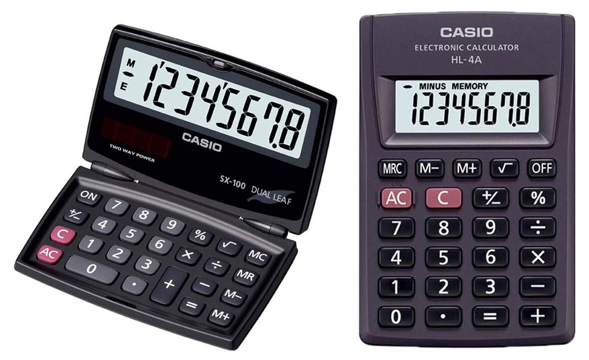 Casio SX-100-W Portable Calculator With Foldable Design & Casio HL-4A Portable Calculator, Extra Small Size