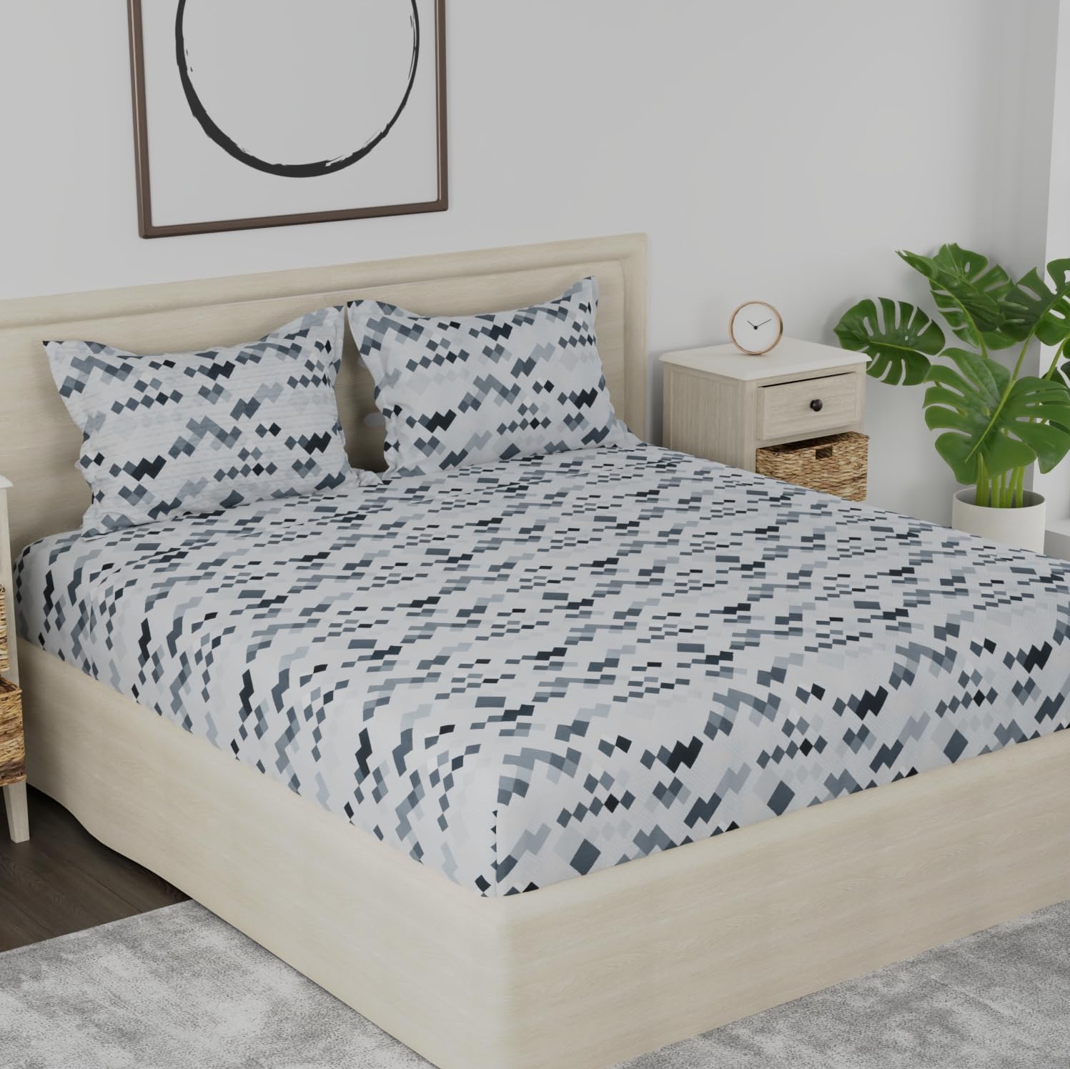 210 TC Premium King Size Bed Sheet Cotton With 2 Pillow Covers | 108 X 108 Inches, Grey | Naturally Soft, Breathable, & Skin Friendly
