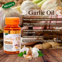 Shrey's Garlic Oil Capsules For Cardiovascular Support, Improves Digestion & Overall Health Support | 100 Capsules 100gm 0.2lbs Each Pack Of 4