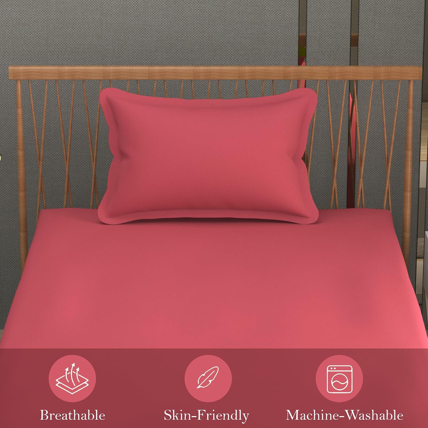Solid Plain Single Size Bedsheet Set With 1 Pillow Covers | Size - 60 X 90 Inches, Dark Peach | Ideal For All Seasons Due To Its Breathable Nature